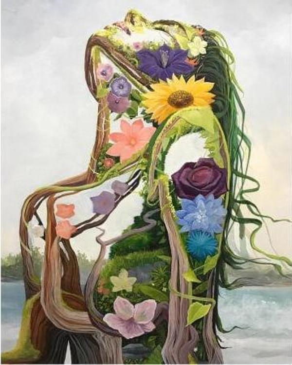 Canvas Kadının İçindeki Doğa Sayılarla Boyama Seti  Kasnaklı 70 x 90 cm - Image 1