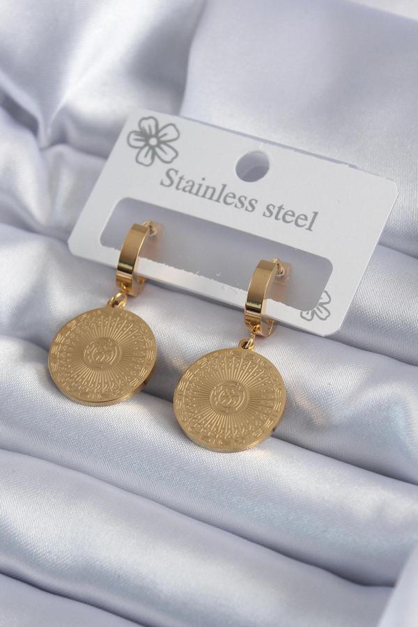 316L Çelik Gold Renk İşleme Detay Kadın Küpe - Image 1
