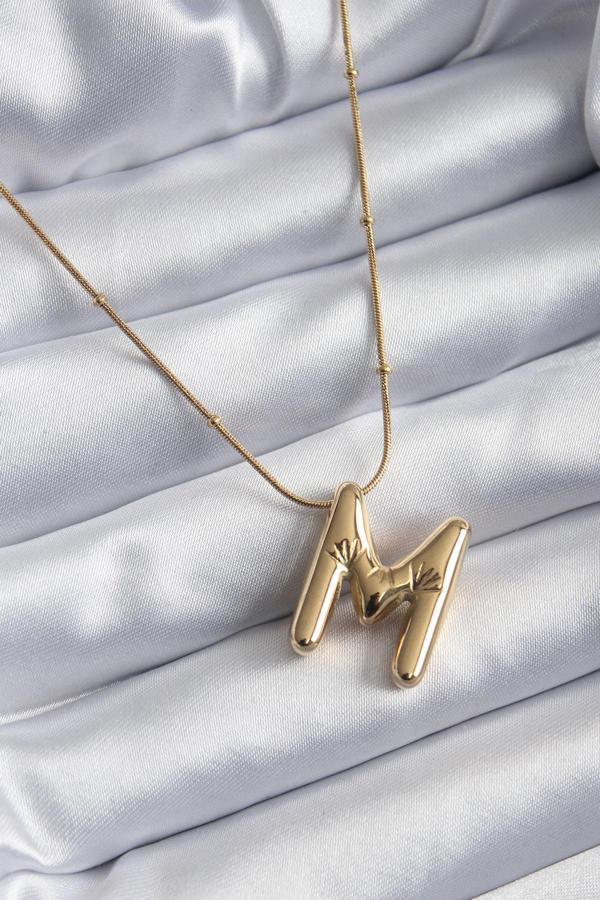 316L Çelik Gold Renk Bubble "M" Harf Model Kadın Kolye - Image 1