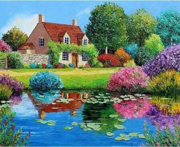 Canvas Renkli Cennet Evi Sayılarla Boyama Seti  Kasnaklı 90 x 110 cm - Image 1