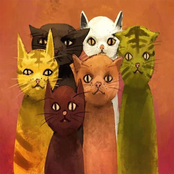 Canvas Kedilerin Bakışı Sayılarla Boyama Seti   Kasnaklı 60 x 75 cm - Image 1