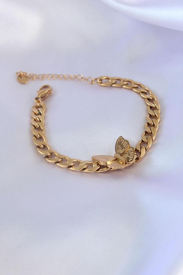 316L Çelik Gold Renk Kelebek Figür İşleme Detay Zincir Model Kadın Bileklik - Image 1