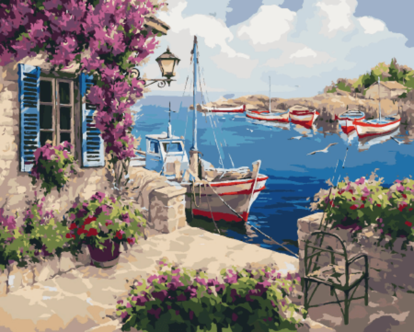 Canvas Yazlıktaki Tekne Sayılarla Boyama Seti  Kasnaklı 100 x 140 cm - Image 1