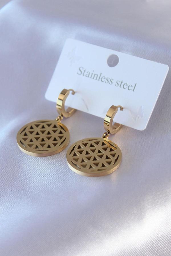316L Çelik Gold Renk Lotus Model Kadın Küpe - Image 1