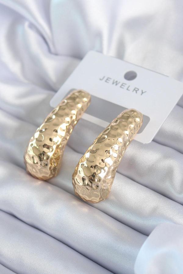 Gold Renk İşleme Detay Pirinç Kadın Küpe - Image 1