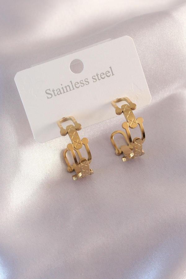Çelik Gold Renk Tifanny Zincir Model Kadın Küpe - Image 1