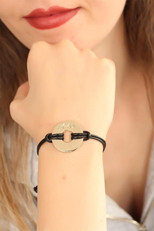 OKAY (İyi) Siyah Deri İpli Unisex Mood Bileklik - Image 1
