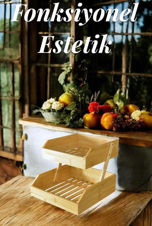 Bambu 2 katlı meyvelik - bambu katlı sunumluk - Image 1