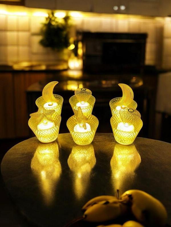 Dekoratif led mum - 3 model 6 lı led ışık mumluk aksesuar - Image 1