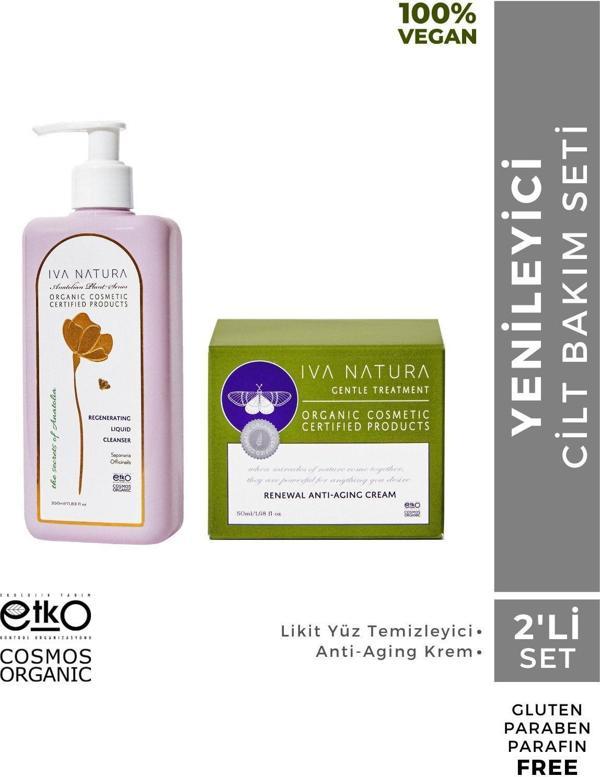 Iva Natura 2'Li Cilt Bakım Seti - Yüz Temizleme Jeli, Anti-Aging Krem - Image 1