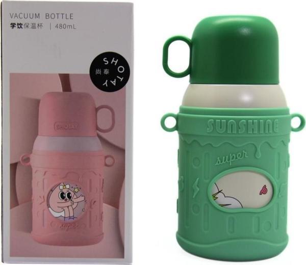 Shotay Cartoon Çelik Termos Matara Çocuk 480Ml Yeşil - Image 1