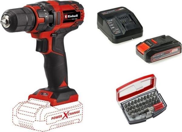 Einhell Tc-Cd 18/35 Li Solo Akülü Vidalama Seti + 1 x 2.5 Ah Starter Kit ve 32 Parça Bits Uç - Image 1