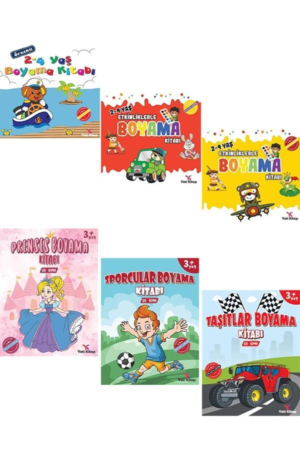 2-4 Yaş Boyama Kitap Serisi, Prenses, Sporcular, Taşıtlar Boyama Kitabı Seti (6 Kitap) - Yeti Kitap - Image 1