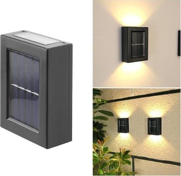 11 cm Solar Çift Taraflı Duvar Aplik Lambası 4 Ledli Sarı Işık Güneş Enerjili Bahçe Dekoratif Lamba - Image 1