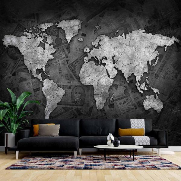 Siyah Dünya Haritası Duvar Kağıdı - Image 1