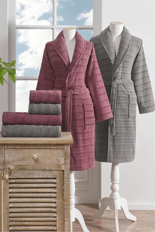 Özdilek Land Aile Bornoz Seti - K.Pembe - K.Gri - Image 1