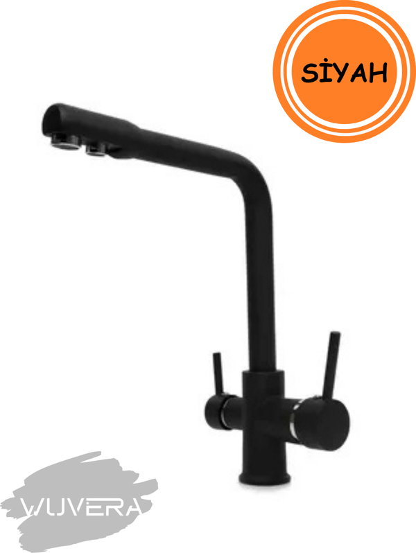 Wuvera Siyah 3 Yollu Arıtmalı Mutfak Bataryası – Sağlıklı Su ve Modern Şıklık - Image 1