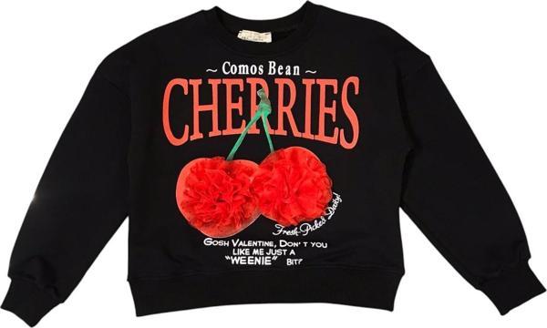 Kız Çocuk Kiraz Baskılı Tül Süslemeli Sweatshirt - Image 1