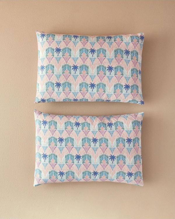 English Home Tropical Palm 2'Li Yastık Kılıfı Mavi - Image 1