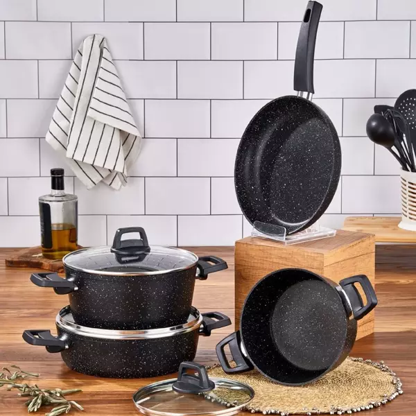 Cornella Cook 7 Parça Granit Tencere Seti Siyah - Image 1