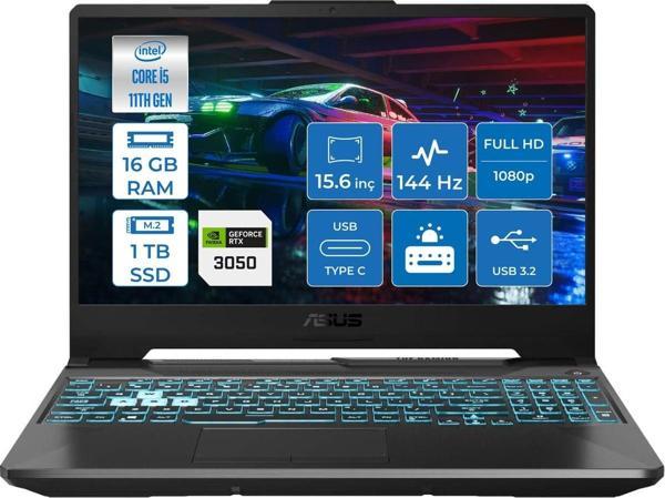 TUF Gaming F15 Intel Core i5 11400H 16 GB 1 TB SSD RTX3050 Freedos 15.6" FHD 144Hz Taşınabilir Bilgisayar FX506HC-HN4090 - Image 1