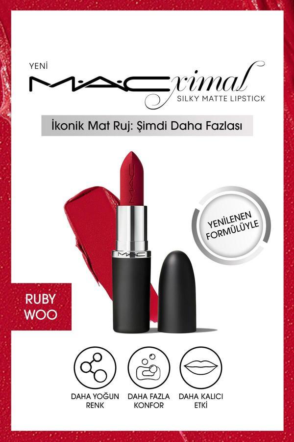 M.A.C M·A·Cxımal Silky Matte Lipstick Nemlendirme Etkili Yoğun Renk Sağlayan Ruj - Ruby Woo - Image 1