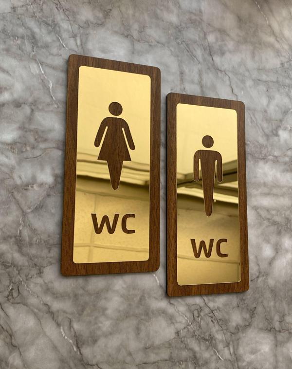 Lux Gold Aynalı Ceviz Mdf Serisi Wc Set Yönlendirme Levhası Kapı İsimliği - Image 1