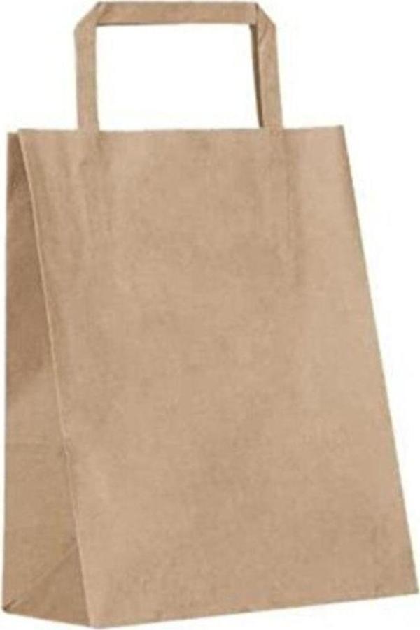 Aydınlar Ambalaj Düz Saplı Kraft Çanta Kraft Poşet 22Cmx10Cmx27Cm 25 Adet - Image 1
