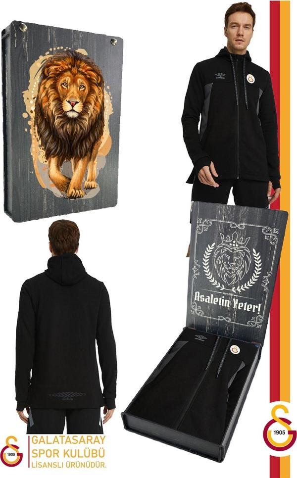 Galatasaray Orijinal Lisanslı Kapüşonlu Siyah Fermuarlı Hoodie Gs Aslan Baskılı Hediyelik - Image 1