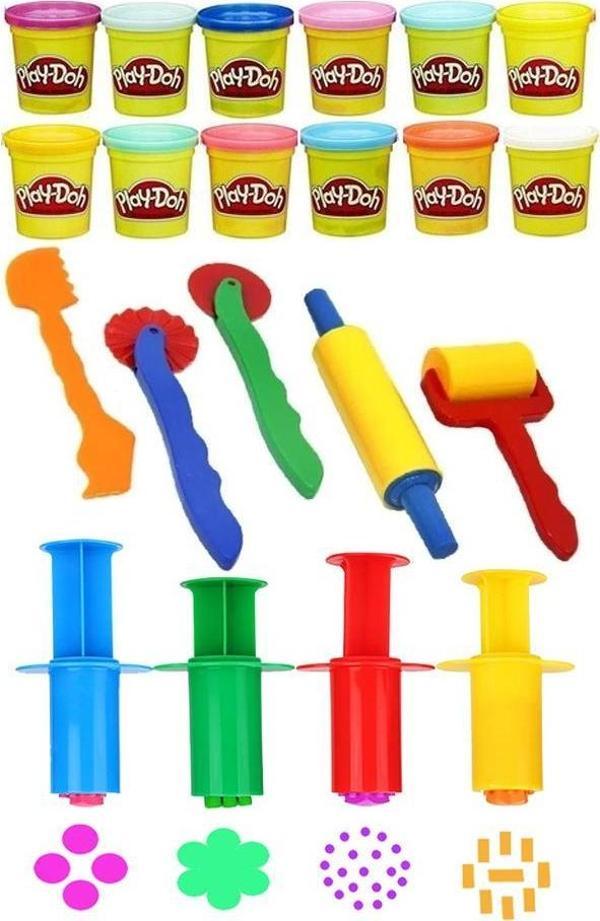 12 Renk Oyun Hamuru Kalıbı Merdane Silindir Kesici ve Enjektör Seti 21 Parça 1 Pkt Kreş Ana Sınıfı Etkinlik Okul Öncesi - Image 1