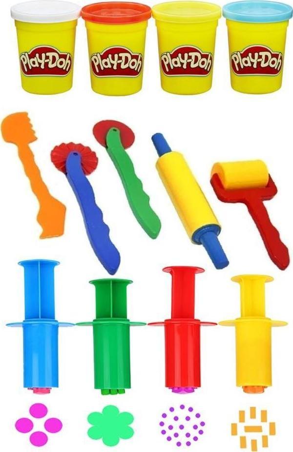 4 lü Oyun Hamuru Kalıbı Merdane Silindir Kesici ve Enjektör Seti 9 Parça 1 Pkt Okul Kreş Ana Sınıfı Etkinlik Okul Öncesi - Image 1