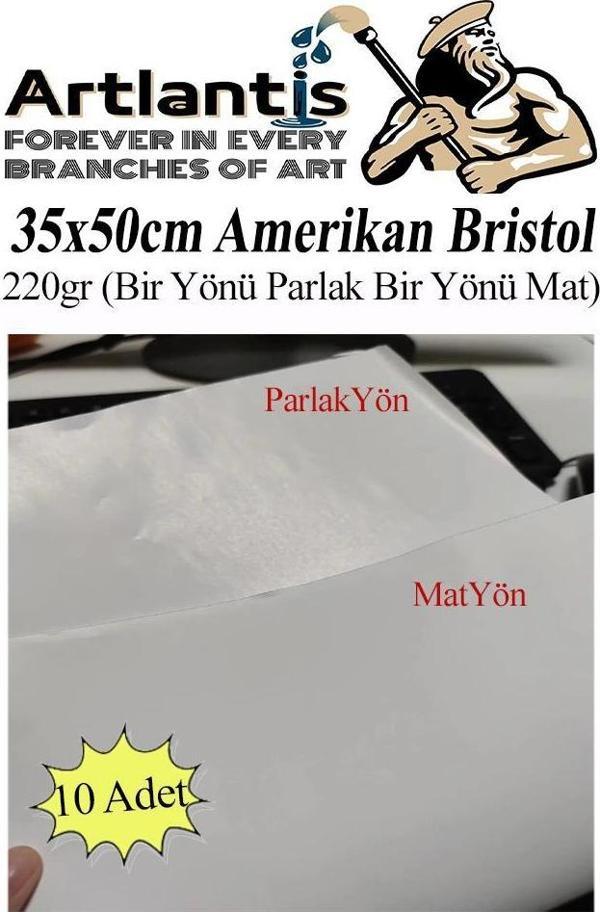 Amerikan Bristol Karton 35x50 cm 10 Adet 220 gr Bir Tarafı Parlak Bir Tarafı Mat Kağıt Biristol Karton - Image 1
