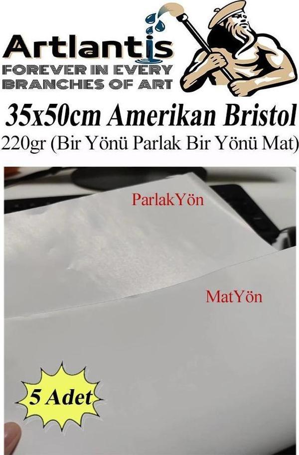 Amerikan Bristol Karton 35x50 cm 5 Adet 220 gr Bir Tarafı Parlak Bir Tarafı Mat Kağıt Biristol Karton - Image 1