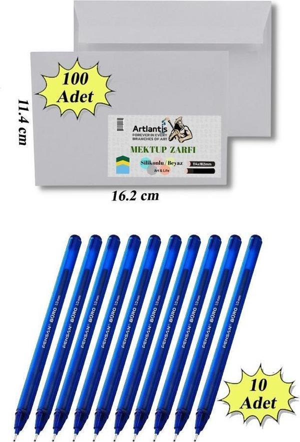 Düğün Para Takı Zarfı Ağzı Yapışkanlı 100 Adet Ve 10 Adet Tükenmez Kalem Artlantis Takı Zarfı Beyaz Yapışkanlı - Image 1