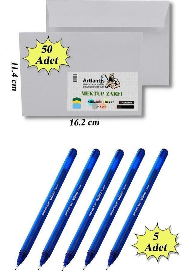 Düğün Para Takı Zarfı Ağzı Yapışkanlı 50 Adet Ve 5 Adet Tükenmez Kalem Artlantis Takı Zarfı Beyaz Yapışkanlı - Image 1