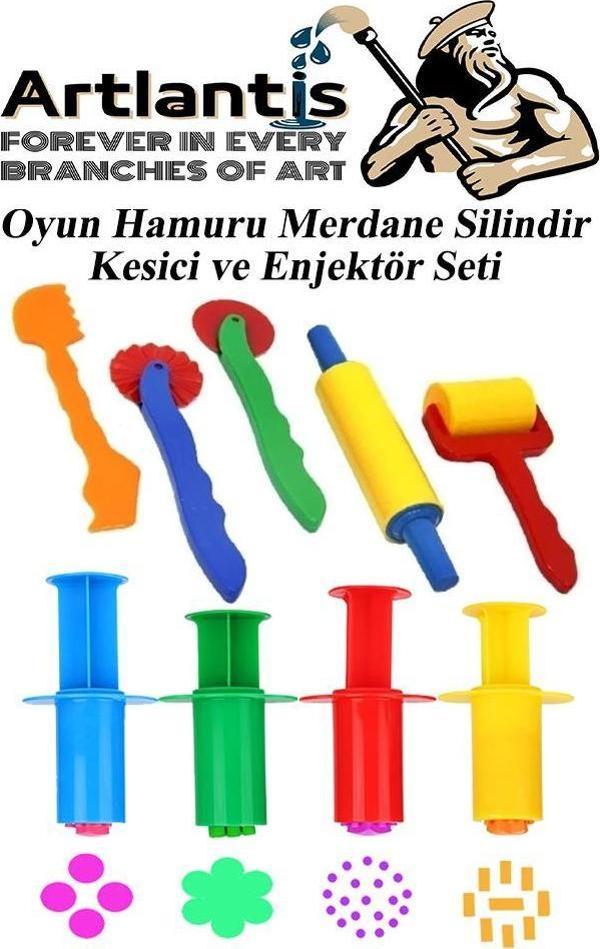 Oyun Hamuru Kalıbı Merdane Silindir Kesici ve Enjektör Seti 9 Parça 1 Paket Okul Kreş Ana Sınıfı Etkinlik Okul Öncesi - Image 1