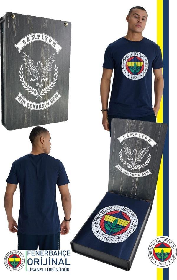 Fenerbahçe Orijinal Lisanslı Kabartma Logo Lacivert Tribün T-Shirt Hediyelik Ahşap Kutul - Image 1