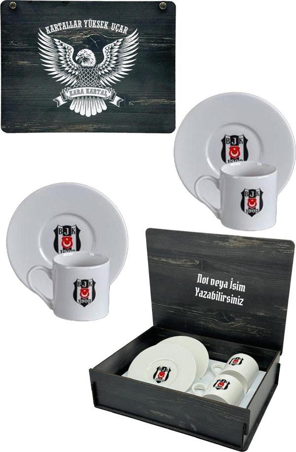 Beşiktaş Orijinal Lisanslı 2'li Fincan Takımı Kişiye Özel Ahşap Kutulu - Image 1