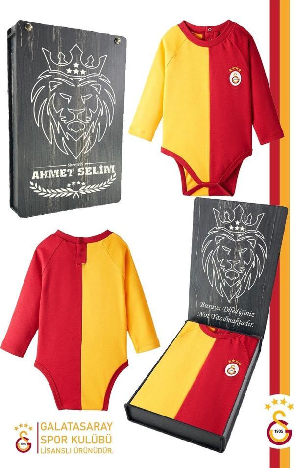 Galatasaray Orijinal Lisanslı Uzun Kol Bebek Body Zıbın Kişiye Özel Hediyelik Ahşap K - Image 1