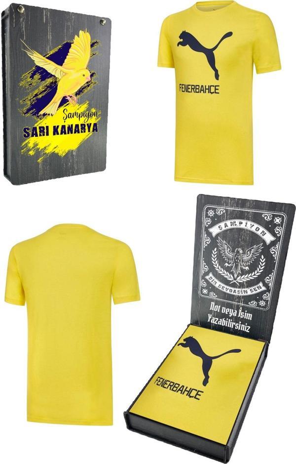 Fenerbahçe Orijinal Puma Sıfır Yaka Sarı T-Shirt Kişiye Özel Hediyelik Ahşap Kutulu - Image 1