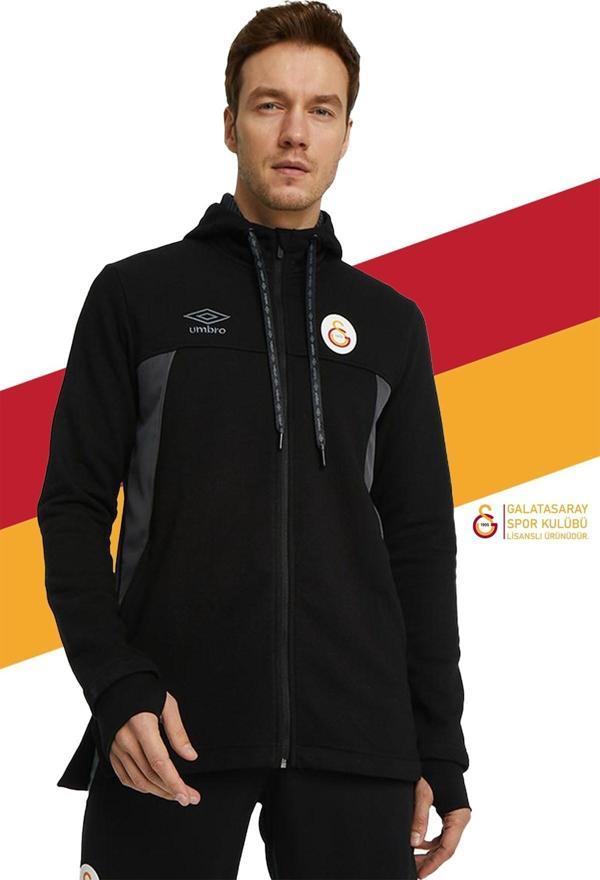Galatasaray Orijinal Lisanslı Kapüşonlu Siyah Fermuarlı Hoodie - Image 1