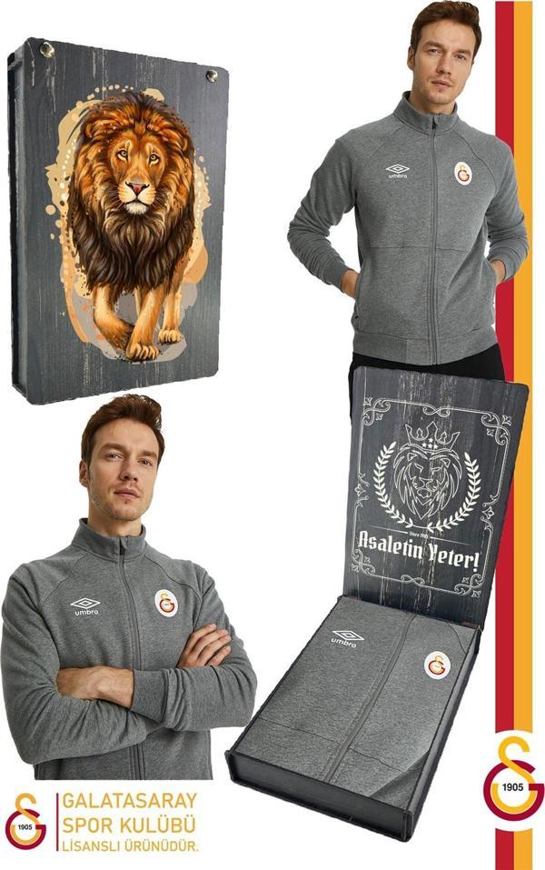 Galatasaray Orijinal Lisanslı Dik Yaka Fermuarlı Gri Sweat Gs Aslan Baskılı Hediyelik Ahş - Image 1