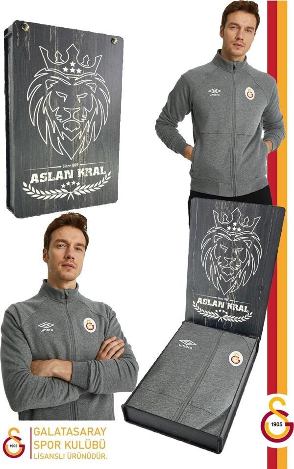 Galatasaray Orijinal Lisanslı Dik Yaka Fermuarlı Gri Sweat Hediyelik Ahşap Kutulu - Image 1