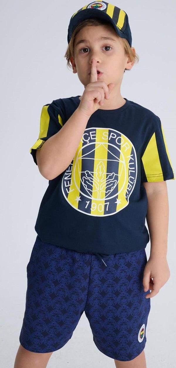 Fenerbahçe Orijinal Parçalı Renkli Logo Çocuk T-Shirt - Image 1