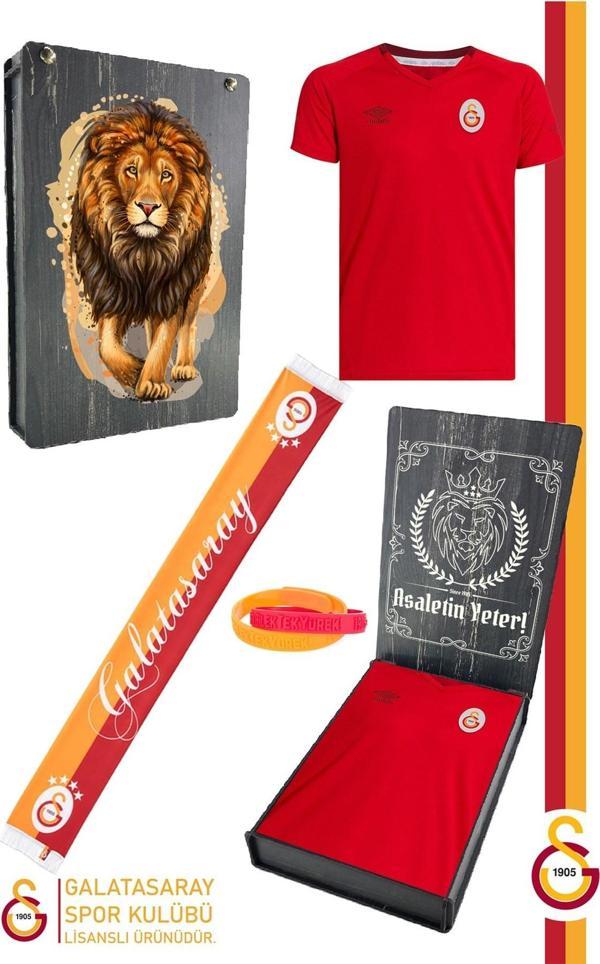 Galatasaray Orijinal Lisanslı Umbro V Yaka Kırmızı T-Shirt + Bileklik + Atkı Set Hediyel - Image 1