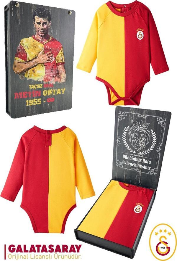 Galatasaray Orijinal Uzun Kol Bebek Body Zıbın Kişiye Özel Ahşap Kutulu - Image 1