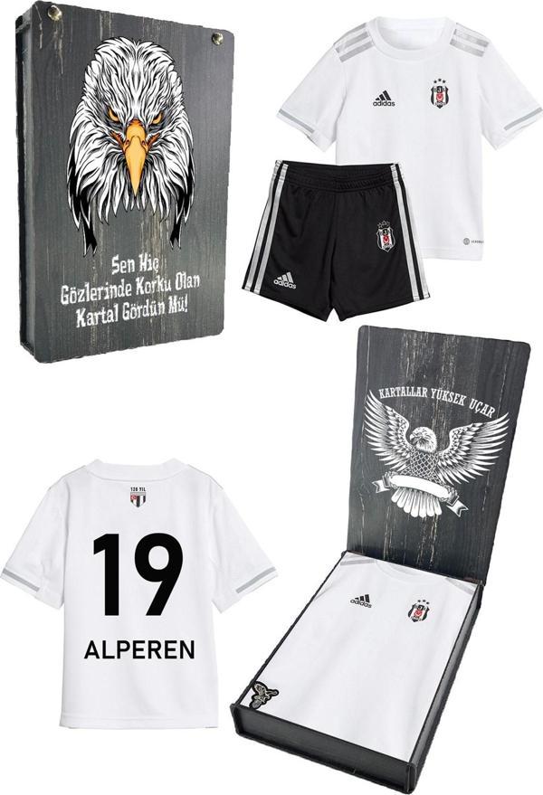 Beşiktaş Orijinal Lisanslı İsme Özel Bebek Forma 2'li Set Hediyelik Ahşap Kutulu - Image 1