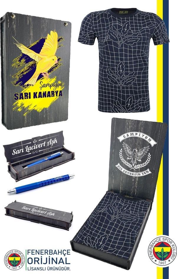Fenerbahçe Orijinal Lisanslı Palamut LogoTribün T-Shirt + Kalem Set Hediyelik Ahşap Kutu - Image 1