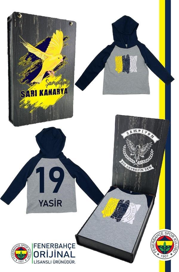 Fenerbahçe Orijinal Lisanslı Kişiye Özel Kapüşonlu Lacivert Gri Çocuk Sweat Hediyelik  - Image 1