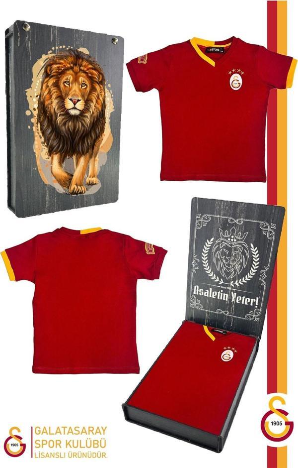 Galatasaray Orijinal Lisanslı Kırmızı Basic Çocuk T-shirt Gs Aslan Baskılı Hediyelik Ahş - Image 1
